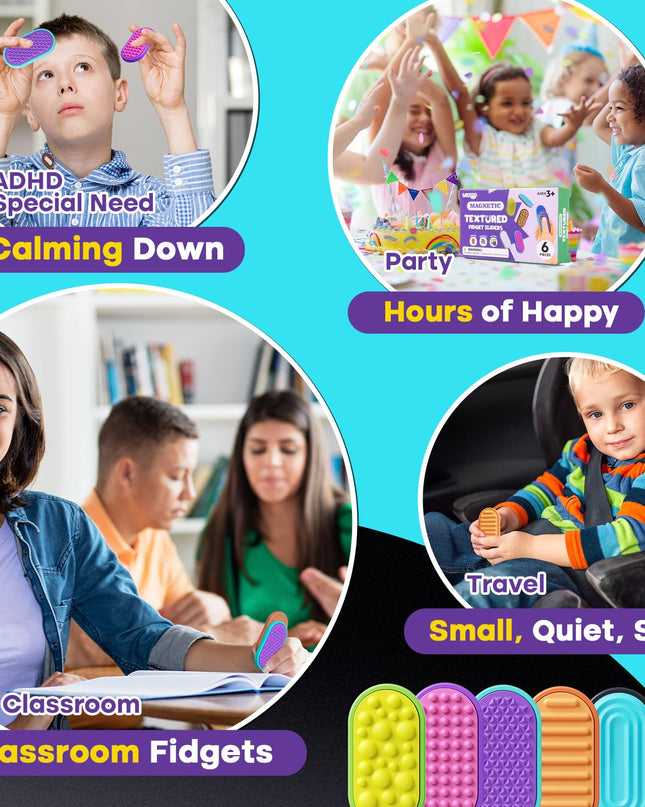 Magnetic Fidget Toys for Adults & Kids -Textured Sensory Toys for Autism Children Anxiety Relief - Quiet Stress Fidgets Sliders for Classroom Prizes Office - Stocking Stuffers Kid Teen Gifts 6-Pieces