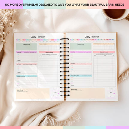ADHD Daily Planner for Neurodivergent Adults - Productivity Daily Planner & Task Management to Stay Organized and Focused (Rainbow)