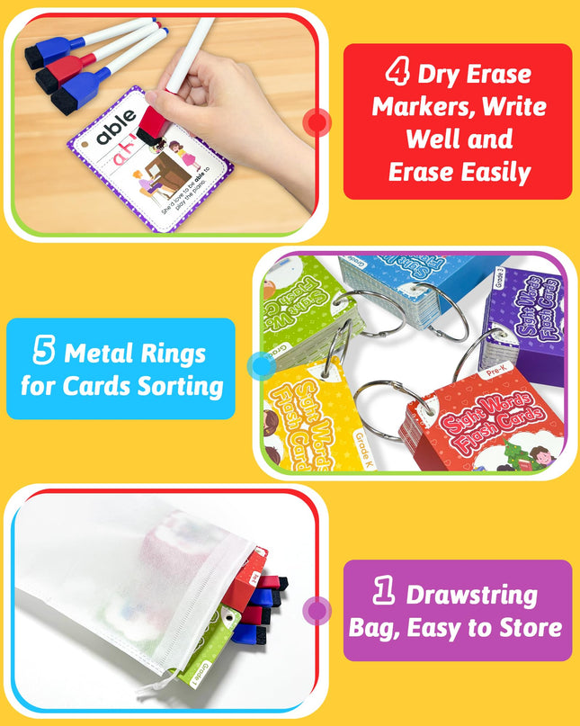 520 Sight Words Flash Cards Kindergarten, Dolch & Fry Sight Word Reading Writing Spelling Games, Homeschool Supplies for Preschool Kindergarten 1st 2nd 3rd Grade, Learning Activities for Kids Ages 3+