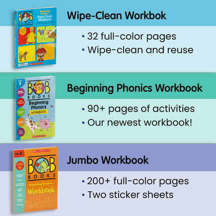 Bob Books Learn to Read Bundle – Stage 1 with 4 Phonics Box Sets, 3 Workbooks, Flashcards for Kindergarten & Pre-K Beginning Readers