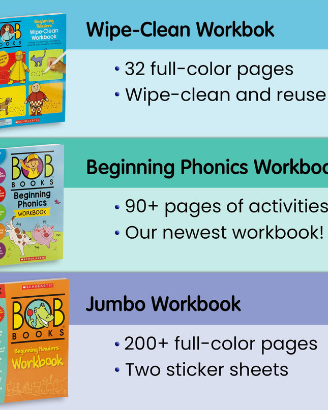 Bob Books Learn to Read Bundle – Stage 1 with 4 Phonics Box Sets, 3 Workbooks, Flashcards for Kindergarten & Pre-K Beginning Readers