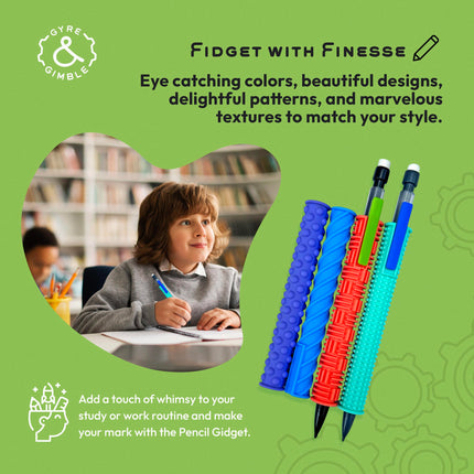 Gyre & Gimble Pencil Gidgets – Textured Silicone Pencil Sleeve for Quiet Fidgeting – Transform Your Mechanical Pencil into a Sensory ADHD Tool for Kids and Adults – 4 Sleeves & 2 Pencils
