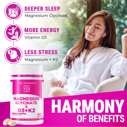 Magnesium Glycinate 500mg with High-Potency Vitamin D3 10,000 IU & Vitamin K2 200mcg | Enhanced with Coconut Oil for Optimal Absorption | Non-GMO, Gluten-Free, Sugar-Free Softgels (60 softgels)