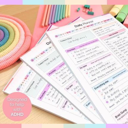 ADHD Daily Planner Notepad for Neurodivergent Adults - Productivity Daily Planner Desk Pad & Task Management to Stay Organized and Focused Note Pad (Rainbow, A4 Portrait)