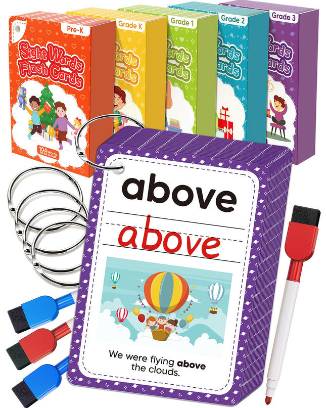 520 Sight Words Flash Cards Kindergarten, Dolch & Fry Sight Word Reading Writing Spelling Games, Homeschool Supplies for Preschool Kindergarten 1st 2nd 3rd Grade, Learning Activities for Kids Ages 3+