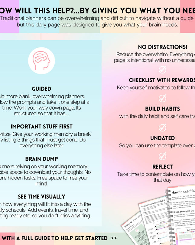 ADHD Daily Planner for Neurodivergent Adults - Productivity Daily Planner & Task Management to Stay Organized and Focused (Rainbow)