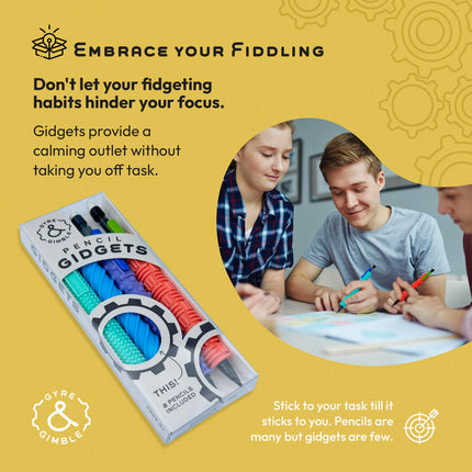 Gyre & Gimble Pencil Gidgets – Textured Silicone Pencil Sleeve for Quiet Fidgeting – Transform Your Mechanical Pencil into a Sensory ADHD Tool for Kids and Adults – 4 Sleeves & 2 Pencils