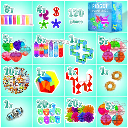 MOZACI Fidget Toys, 120 Pack Fidgets Set Stocking Stuffers for Kids Party Favors Autism Sensory Toy Bulk Adults Kids Boys Girls Teens Stress Autistic ADHD Anxiety Carnival Treasure Classroom Prizes