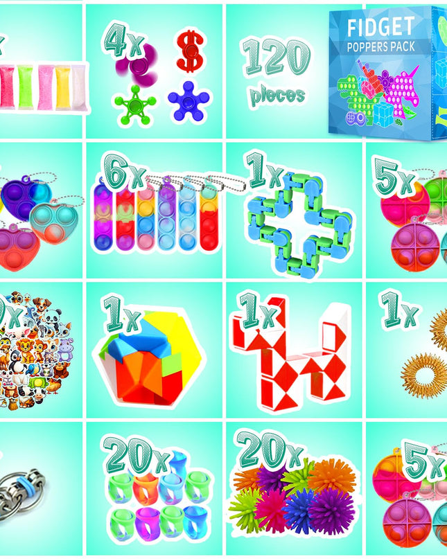 MOZACI Fidget Toys, 120 Pack Fidgets Set Stocking Stuffers for Kids Party Favors Autism Sensory Toy Bulk Adults Kids Boys Girls Teens Stress Autistic ADHD Anxiety Carnival Treasure Classroom Prizes