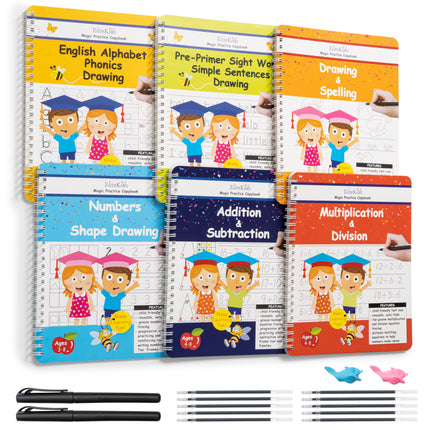 Magic Practice Copybook 6 Workbooks with Disappearing Ink Pens, Reusable Handwriting Practice for Kids, Calligraphy Practice Letter Tracing Books for Kids ages 3-5 (8.7×6.9in)