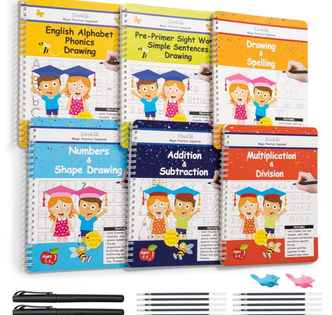 Magic Practice Copybook 6 Workbooks with Disappearing Ink Pens, Reusable Handwriting Practice for Kids, Calligraphy Practice Letter Tracing Books for Kids ages 3-5 (8.7×6.9in)